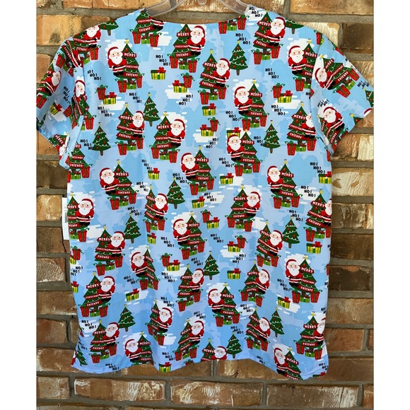 Cassandra O Women’s V-Neck Short Sleeve Holiday Themed Scrub Top Large - Picture 2 of 9